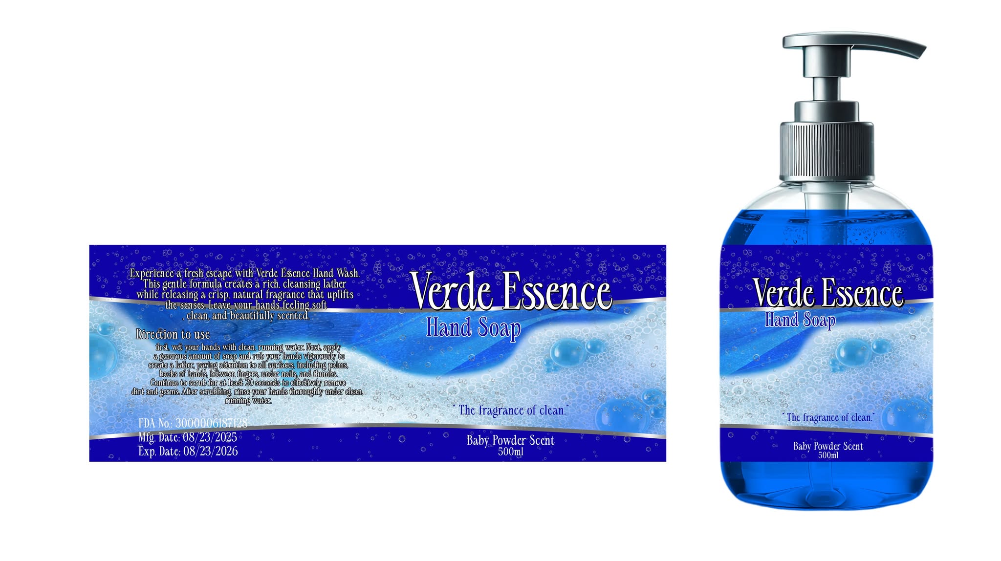 Verde Essence Hand Soap- Baby Powder Scent 500ml - Premium Health Supplement by GoGreen Products Philippines